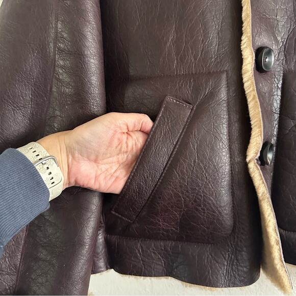 Marni Giacca Burgundy Leather Reversible Shearling Jacket size IT 38 - Picture 6 of 14